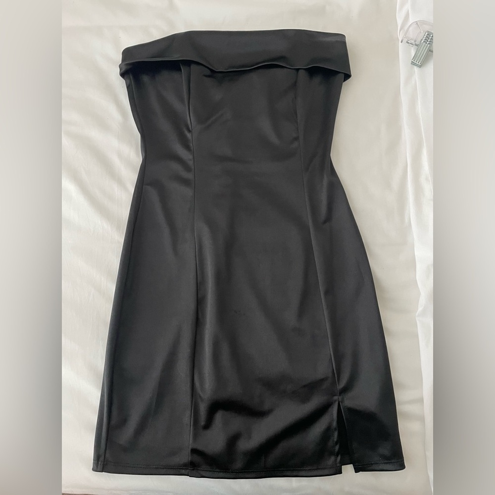 Strapless Satin Black Mini Dress
